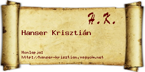 Hanser Krisztián névjegykártya